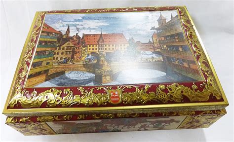 Vintage Schmidt Large Tin hinged metal storage Box Germany